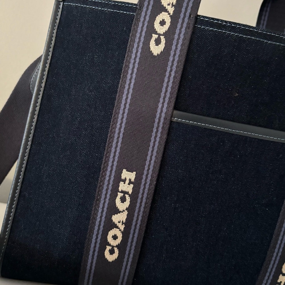 Coach Navy Blue Canvas Tote with Striped Handles - Picture 9 of 16